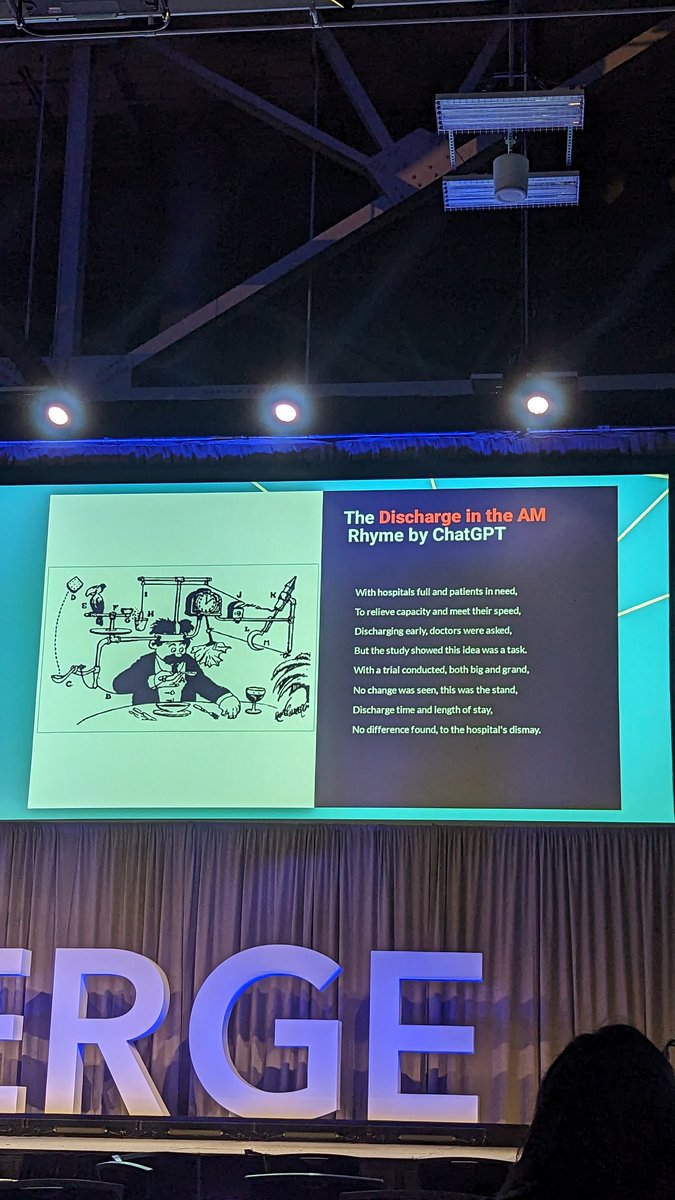 Does discharge before 9am improve hospital throughout and LOS? - the age old question
<a href="/marishaburden/">Marisha Burden, MD, MBA</a> and @KenistonAngela address this at #SHMConverge23 and In their <a href="/JHospMedicine/">Journal of Hospital Medicine</a> publication! 

And to add, a treat with a poem by ChatGPT (last pic)!