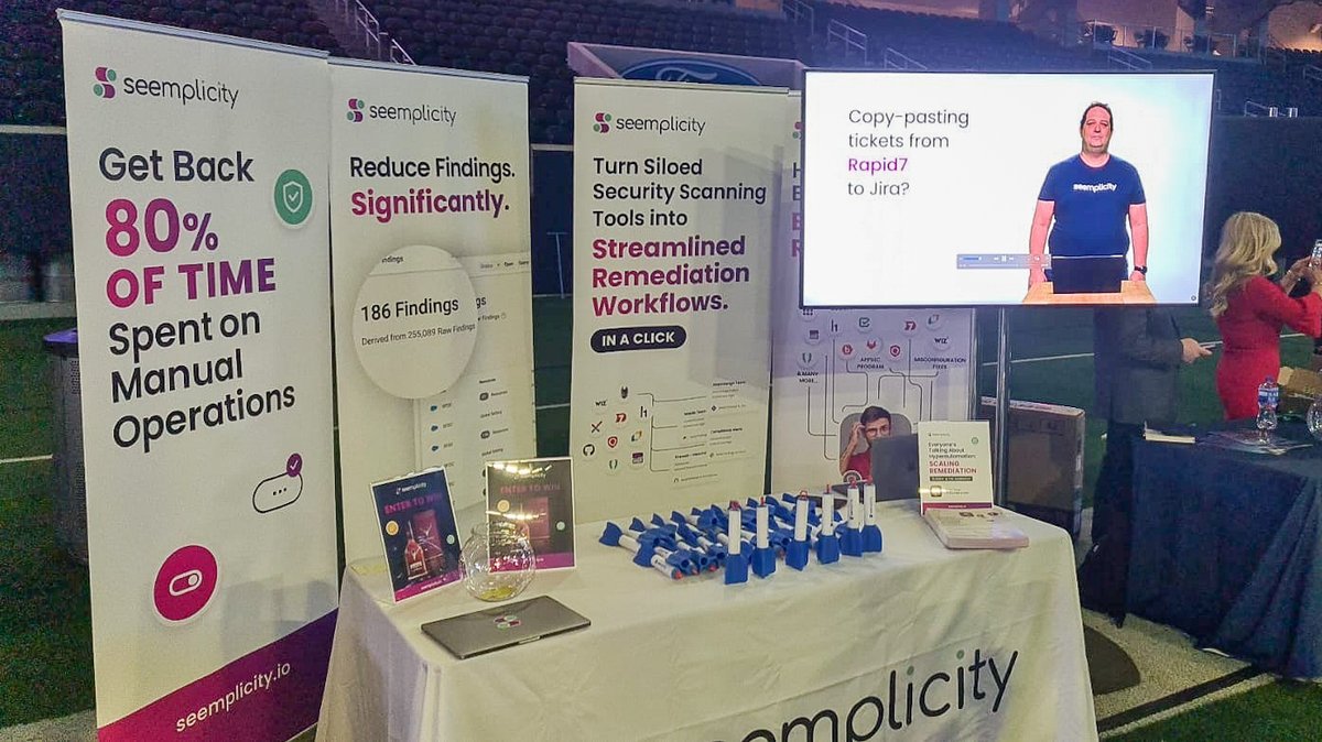 Seemplicity_io's tweet photo. #DFWSECCON2 is on, and our team is excited to meet you! 🏈
Stop by booth 18 to see how easy it is to streamline your remediation workflows 🪄
#cisoevent #riskreduction #DFWSECCON https://t.co/AsTNLRqQh9