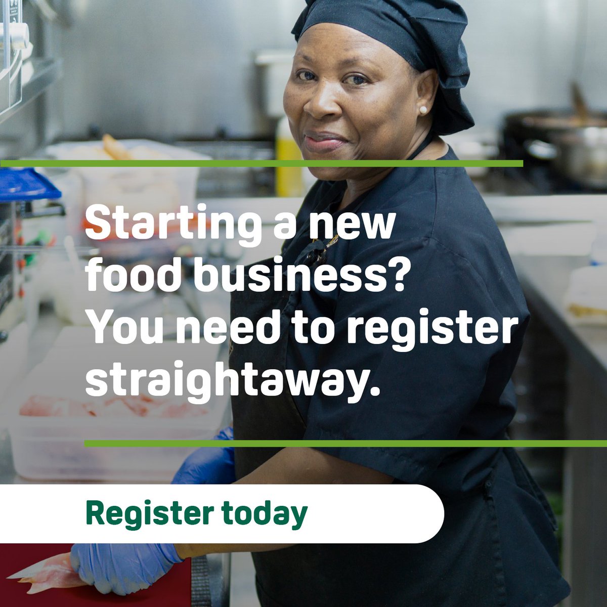 Planning on starting a food business? 
If you’re intending to cook, store, prepare, sell or distribute food, you need to register with us at least 28 days before you start trading. 
Visit food.gov.uk/register to find out more.