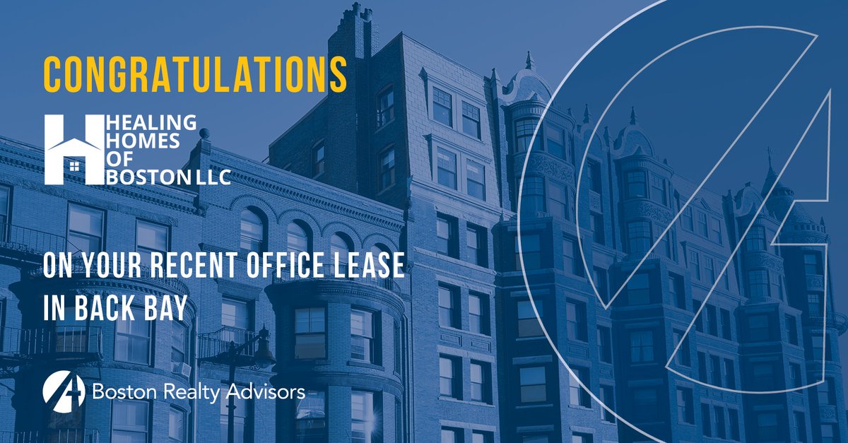 Congratulations, Healing Homes of Boston LLC on your recent office lease in Back Bay!

#Boston #BostonCRE #BackBayOffice #BackBay #OfficeLease #BRAdvisors
