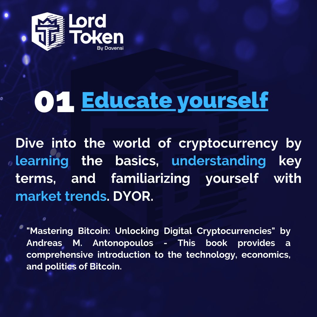 Davensi_off's tweet photo. 🌟 Crypto Trading Tips for Beginners #1 🚀
Starting your crypto journey? LordToken's got you covered!✅

🚀 1. Educate yourself: learn basics & market trends
🔐 2. Prioritize security: use secure wallets & reputable exchanges like https://t.co/YjWKLwoSIS
💹 3. Diversify your portfolio: minimize risk & seize opportunities

More tips soon! #crypto #LordToken