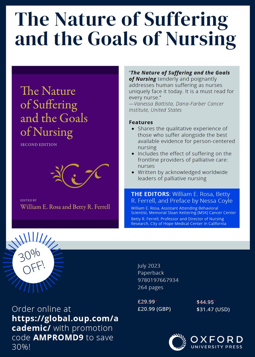 Billy Rosa, PhD, MBE, APRN (@billyrosaphd) on Twitter photo Our new book from <a href="/OxUniPress/">Oxford University Press</a> - The Nature of #Suffering & the Goals of #Nursing - can be ordered for 30% off using the code below. Ready to ship this summer in time for fall semester! <a href="/ebronurse/">Elizabeth Broden, PhD, RN (she/her) ☮️</a> <a href="/Sheila_DavisDNP/">Sheila Davis</a> @itsnursekatie <a href="/MarcJulmisse/">Marc Julmisse</a> <a href="/johnahartford/">The John A. Hartford Foundation</a> @NotesonNursing Our new book from <a href="/OxUniPress/">Oxford University Press</a> - The Nature of #Suffering & the Goals of #Nursing - can be ordered for 30% off using the code below. Ready to ship this summer in time for fall semester! <a href="/ebronurse/">Elizabeth Broden, PhD, RN (she/her) ☮️</a> <a href="/Sheila_DavisDNP/">Sheila Davis</a> @itsnursekatie <a href="/MarcJulmisse/">Marc Julmisse</a> <a href="/johnahartford/">The John A. Hartford Foundation</a> @NotesonNursing