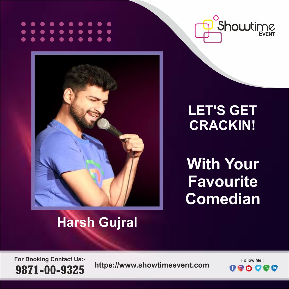 showtimeeventz's tweet photo. Looking to add some laughter to your event🎤?

Let us help you book your favourite comedian and make your special occasion even more memorable!

For Booking favourite comedian: +91 9871009325

#Showtimeevent #LaughterIsTheBestMedicine #IndianComedian #RelatableJokes #HarshGujral https://t.co/OsUUk8tXCd