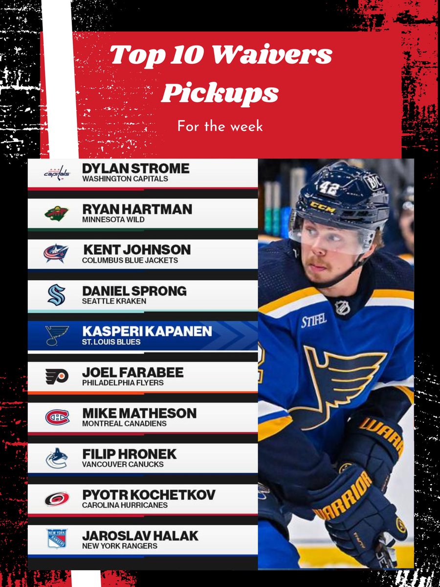 Offsides_Hockey's tweet photo. Here are your top 10 waivers pickups for the march 27th to april 2nd week for your @NHL #FantasyHockey pool! per @NHLFantasy https://t.co/nngfR5LdKG