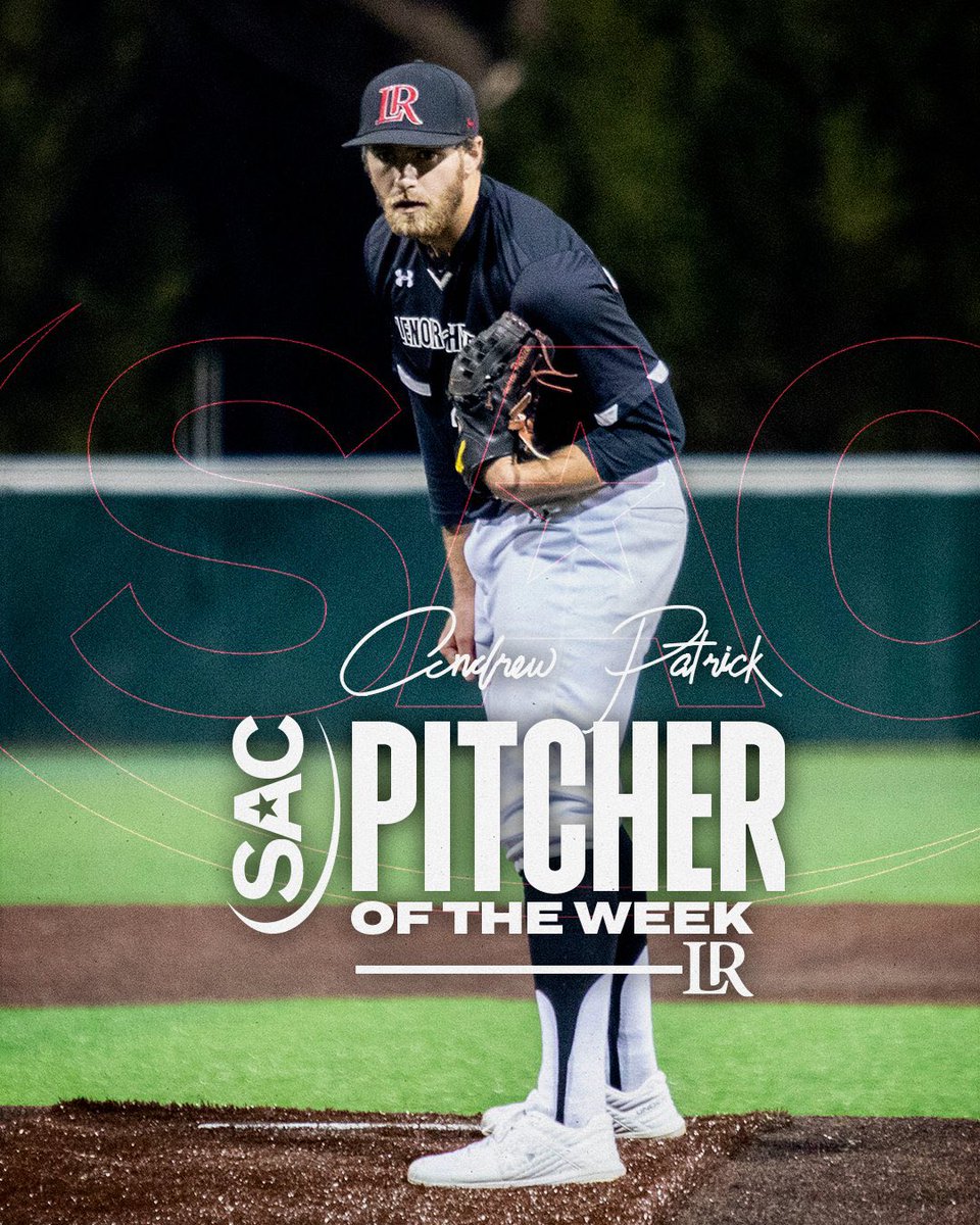 SAC PITCHER of the WEEK 🔥💯🐴 

Sr RHP Andrew Patrick, from Catawba, NC, was nearly untouchable in his lone outing of the week, leading the Bears to a 4-0 win over Mars Hill. He threw 7 innings to earn the win, allowing 0 runs, 4 hits with 12 strikeouts. 
lrbears.com/sports/baseball