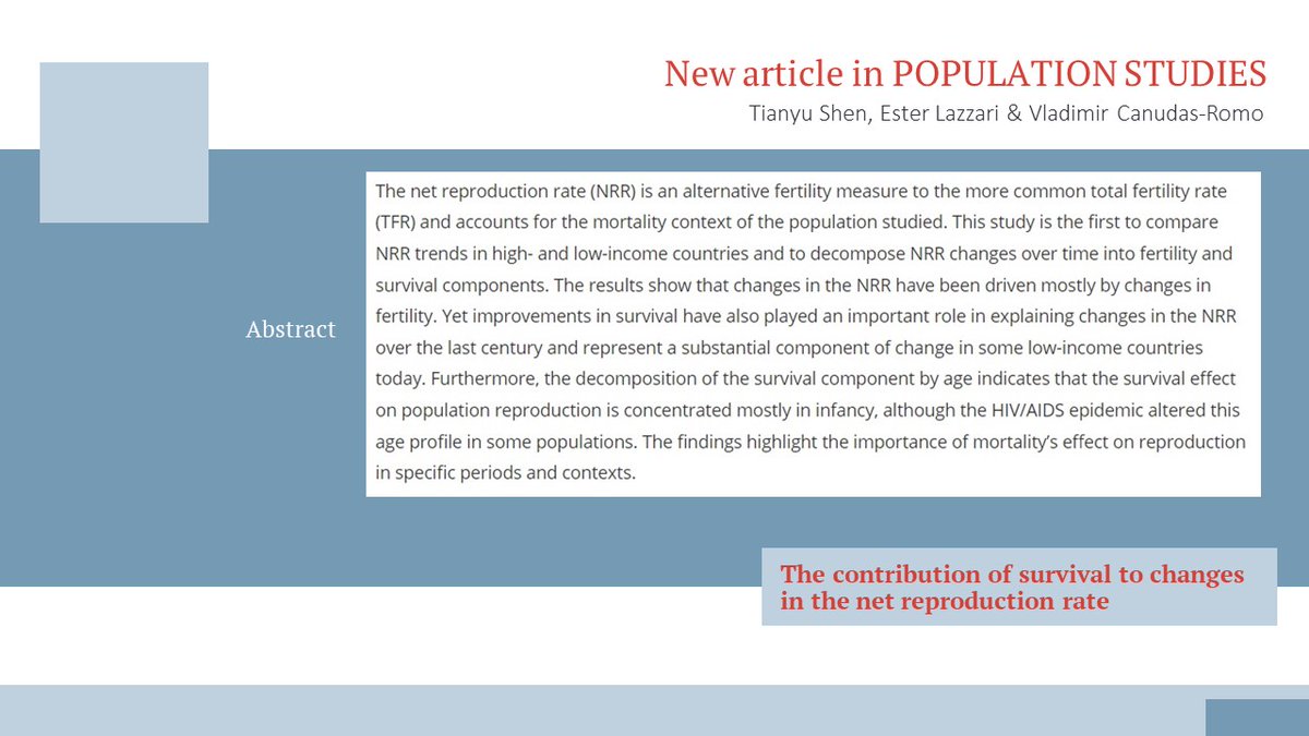 bspsUK's tweet photo. How does survival contribute to changes in the net reproduction rate (NRR) ? 

New article in #popstudies by Tianyu Shen, @LazzariEster &amp; Vladimir Canudas-Romo: https://t.co/H322SlmYH7