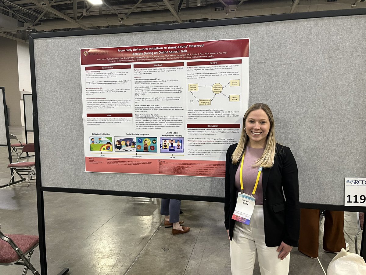 Child Development Lab (@childdevlab_umd) on Twitter photo Post-bac @alenaquinn_ presented on expanding behavioral inhibition as a risk factor for heightened anxiety in online contexts #SRCD2023 <a href="/SRCDtweets/">Society for Research in Child Development</a> Post-bac @alenaquinn_ presented on expanding behavioral inhibition as a risk factor for heightened anxiety in online contexts #SRCD2023 <a href="/SRCDtweets/">Society for Research in Child Development</a>