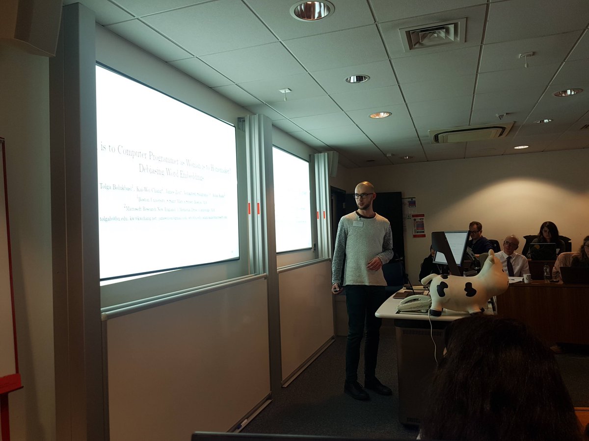 CRESTCOW's tweet photo. For our final talk, we have Dr Max Hort presenting:

"Multi-objective search for gender-fair and semantically correct word embeddings"

#COW63 https://t.co/vCj7YH6cIu