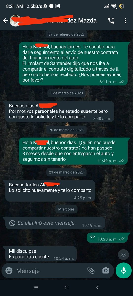 ACazares11's tweet photo. Hoy 28/Marzo por más ocasiones que he solicitado a la agente de ventas nuestro contrato, me da evasivas. Ah, pero ya aparecen los datos de Santander como medios de contacto míos en @BurodeCreditoMX. Si llego a sufrir un fraude uds. @MazdaOficial  @SantanderMx serán responsables. https://t.co/JsSVtBwY4v