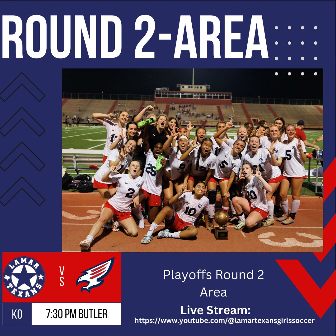 LamarTexWSoccer's tweet image. It's been 10+ years since Lamar was still playing this late into the season! Come and be a part of this special moment 7:30 tonight Butler Stadium as we host @othsladysoccer. We look to prove ourselves vs a 2 time state and 3-time regional finalist Should be a great one #LBLOCK
