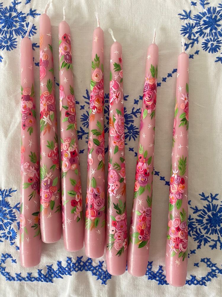 Flower painted candles