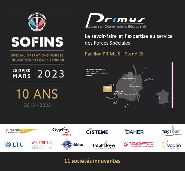 [<a href="/SOFINS2/">Celestia - TIA</a> 2023] Lancement de la 6ème édition !

🗓️ Du 28 au 30 mars 2023 

Venez (re)découvrir le savoir-faire de nos adhérents : <a href="/AirborneSysNA/">Airborne Systems</a>, <a href="/cisteme/">Cisteme</a>, <a href="/DAHER_official/">Daher</a>, @LTUtech, @Magellium, #Microtec, <a href="/Orbitica/">Orbitics</a>, <a href="/paulboye_tech/">Paul Boyé Technologies</a>, <a href="/CegelecD/">CegelecDefense</a>, <a href="/TelespazioFr/">Telespazio France</a> <a href="/vodea_products/">vodea</a> !