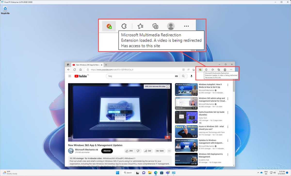 How does Multi Media Redirection (MMR) w/ YouTube etc work from Cloud to local on a #Windows365 Cloud PC? Sune got you covered in his series. Very comprehensive article. ⬇️

blog.mindcore.dk/2023/03/window…