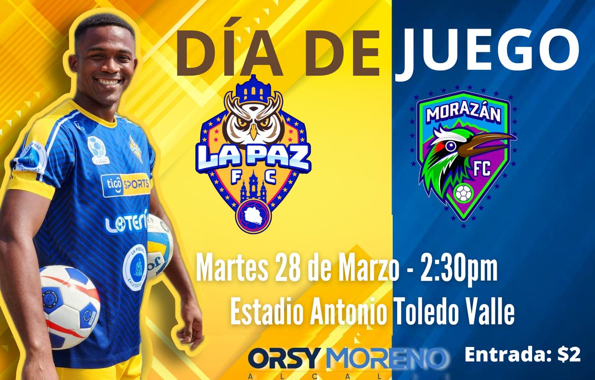 ⚽| Hoy jugamos!!!

La Paz FC vs Morazán FC
<a href="/liganacional_/">Liga Nacional de Fútbol</a> <a href="/ybukele/">Yamil Bukele</a> <a href="/SwadhyOrsy/">Orsy Swadhy Moreno</a>
Entrada: $2
Parqueo: $1