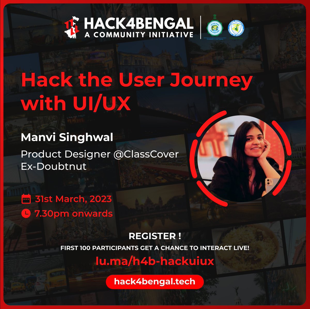 hack4bengal's tweet photo. Wanna unlock the key to a seamless user journey?

Hack4Bengal has got your back! Learn all about creating inclusive designs with Manvi Singwal @manvisinghwal, Product Designer at ClassCover. 
Get ready to 'Hack the User Journey'!

Date : 31st March | 7.30pm onwards

#hack4bengal https://t.co/UIStfdhgau