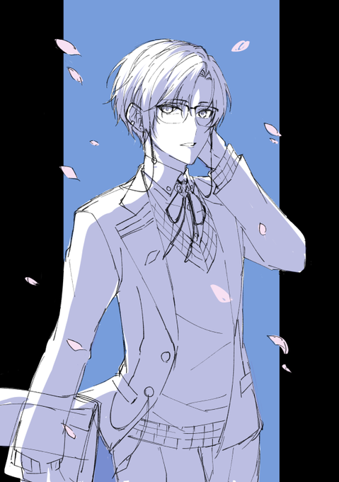 前に描いた桜セラの対で夜桜なぎっぽいのどうやろってラフ 