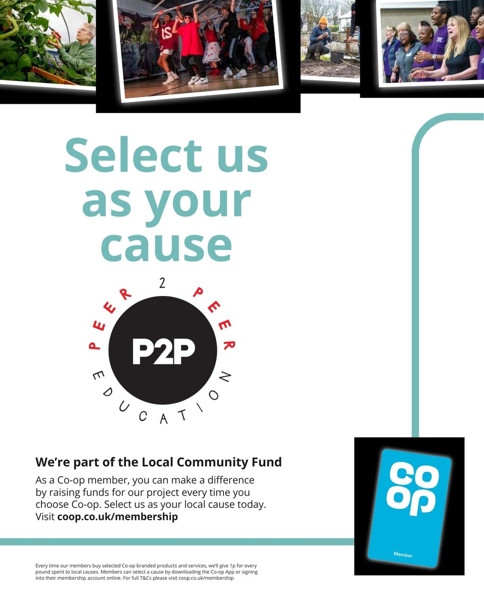 p2peducation's tweet photo. Did you know you can support us when you shop at @coopuk 🎉

Peer2Peer Education CIC is part of the @Coopuk Local Community Fund, to find out more about our project and to choose us as your cause, check out the link below!

https://t.co/dkMBeEBrpd https://t.co/IW1bUVdQxw