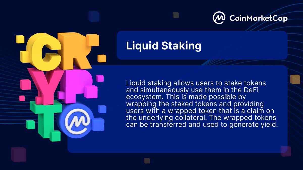 #CMCGlossary: Liquid Staking ✨

Liquid staking permits users to stake and unstake their coins without being beholden to a lock-up period. 

#CMCEncyclopedia 
#comingsoon