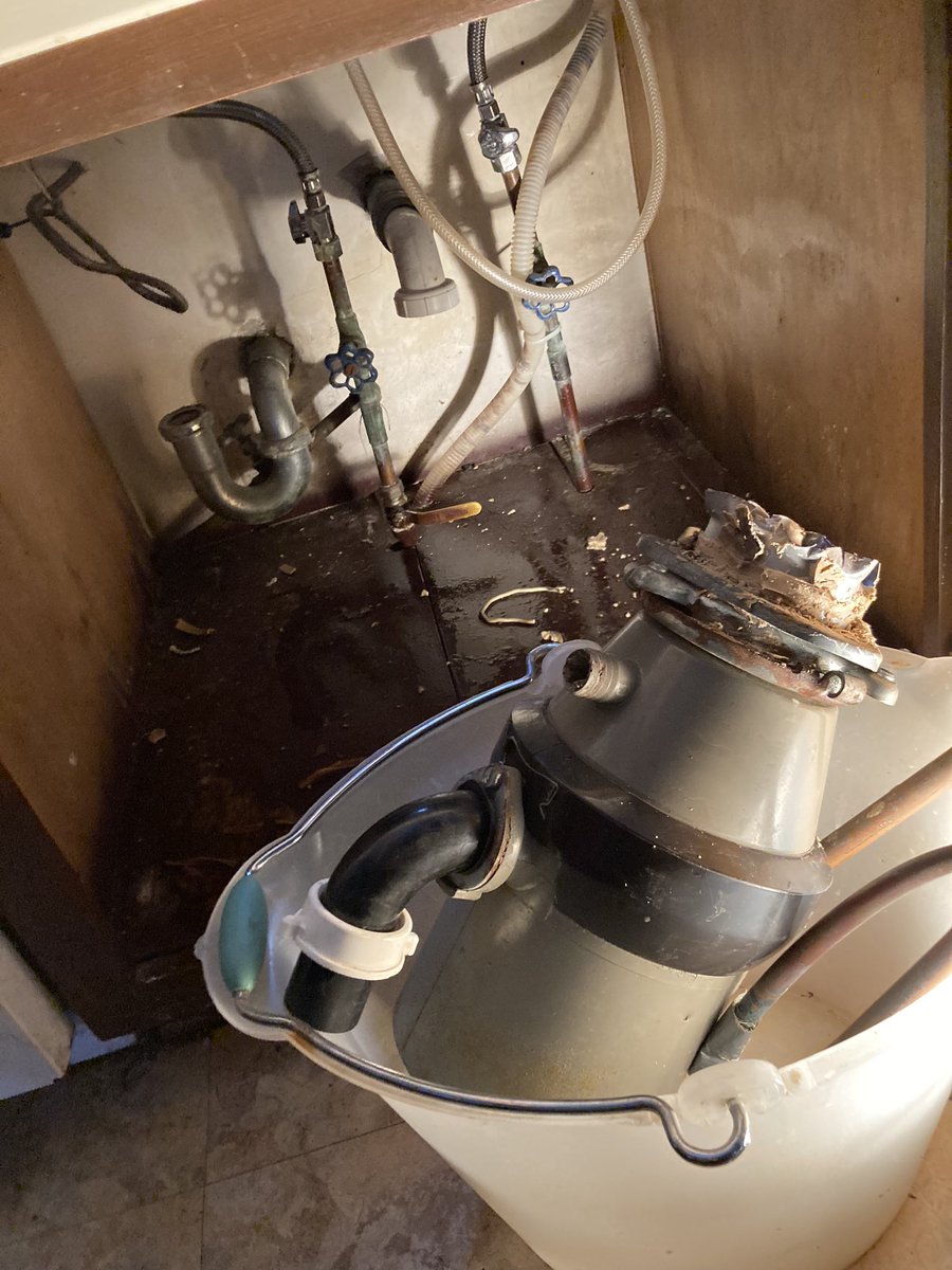 sglockenspeil's tweet image. Replacing my garbage disposal today.  We’ve lived here 18 years and I assume it was put in in the 1980s due to that extra drain that didn’t connect to anything.  I think it went to the original dishwasher.  #Plumping is hell.