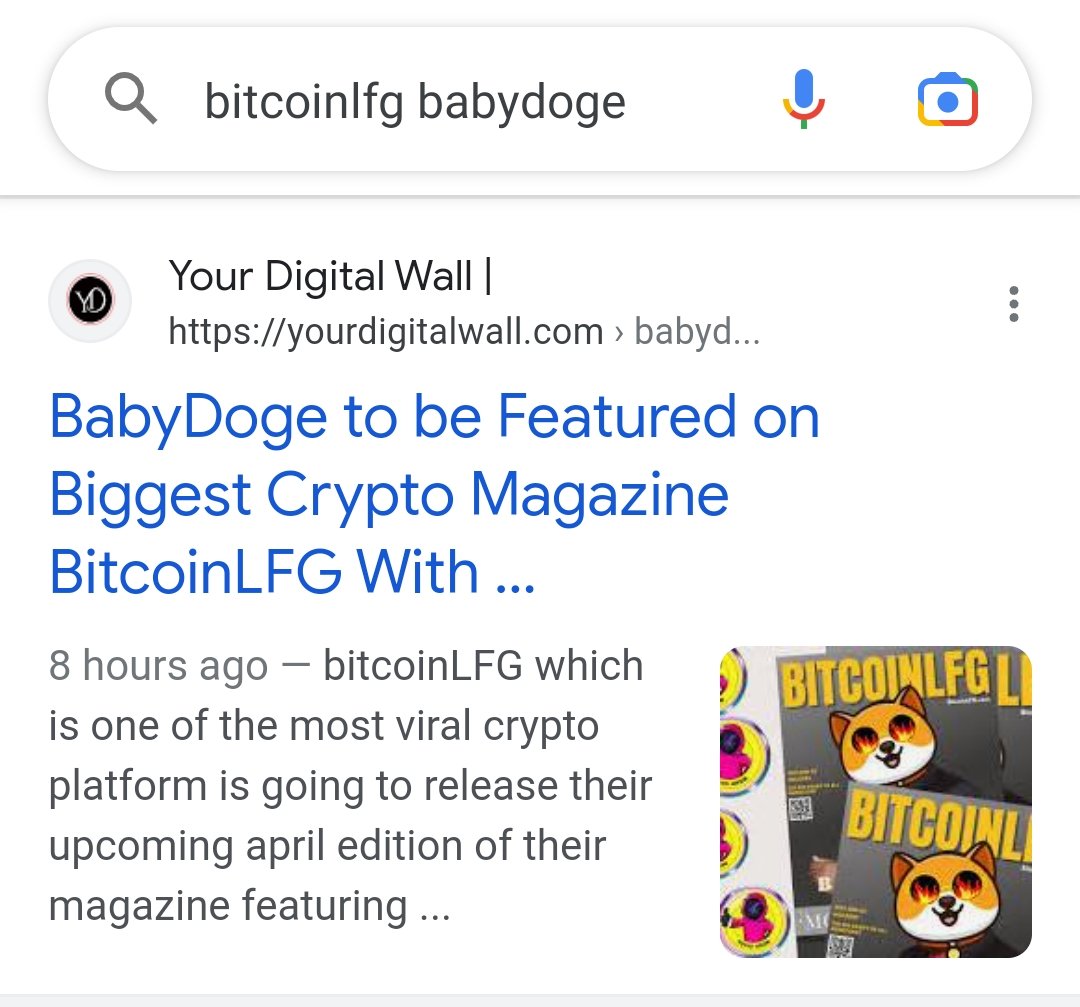 $300 Giveaway like &amp; Retweet

#BABYDOGE 
MARKETING FOR UPCOMING BITCOINLFG MAGAZINE FEATURING #BabyDogeCoin HAS STARTED ON GOOGLE 🔥🔥
Powered by #Squidgrow &amp; #Dollarmoon