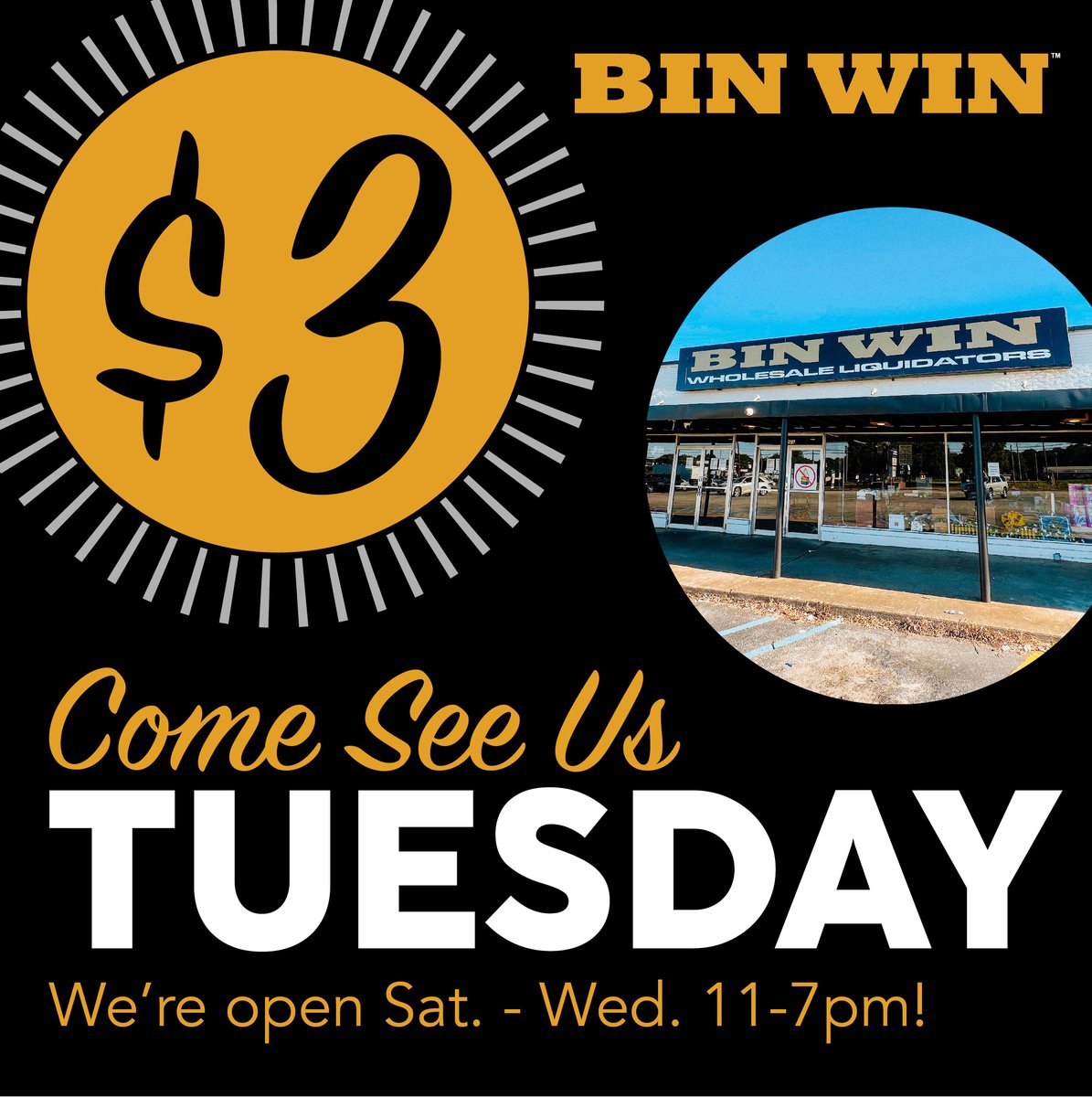 binwineasley's tweet image. BIN WIN IS OPEN EVERY WEEK, SATURDAY - WEDNESDAY, FROM 11 - 7PM! 🌟

Check out our daily prices! 🤩

#BinWinEasley #EasleySC #WholesaleLiquidators #Open #Liquidators #Prices #Bargain #BargainFinds #Deals