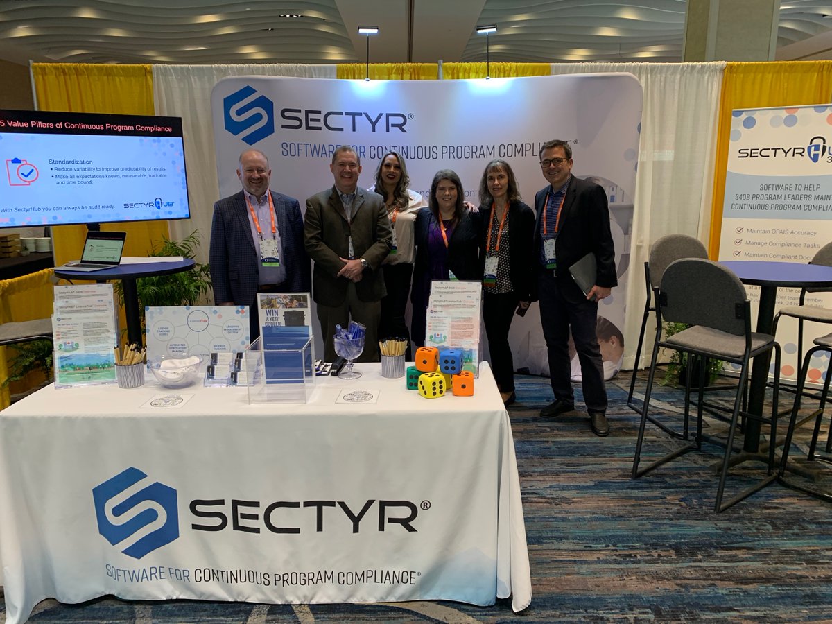 sectyr's tweet photo. The #340BConf is in full swing. Please stop by booth #619 to meet the @Sectyr team, learn how we make program compliance easy, and try your luck rolling the dice to win. We hope to see you soon! https://t.co/5H07V2VFXI