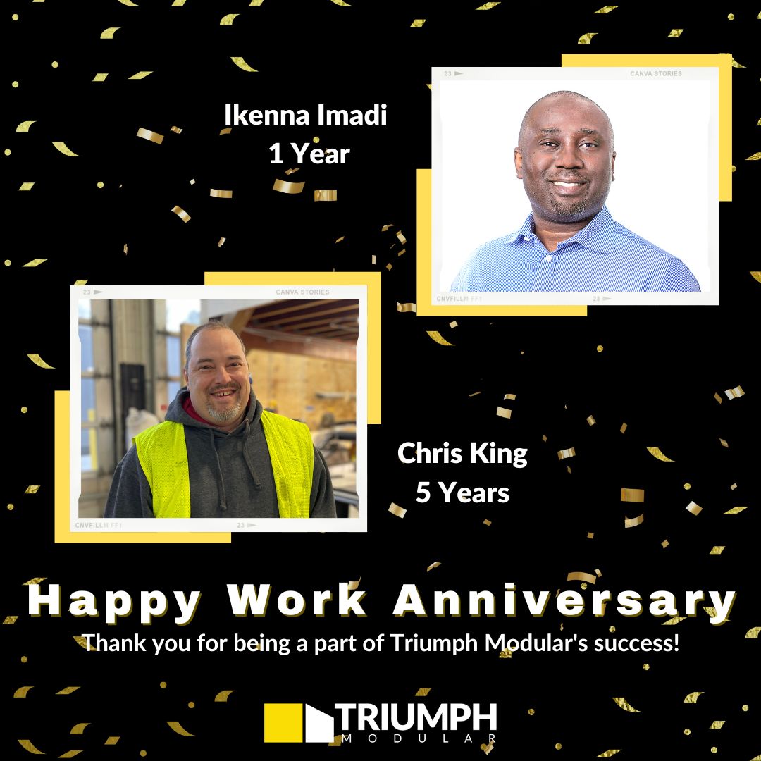 triumphmodular's tweet photo. Happy March work anniversaries to Ikenna Imadi and Chris King; thank you for all of your hard work and dedication. #workanniversary #teamtriumph #triumphmodular https://t.co/97qsEtPsjT