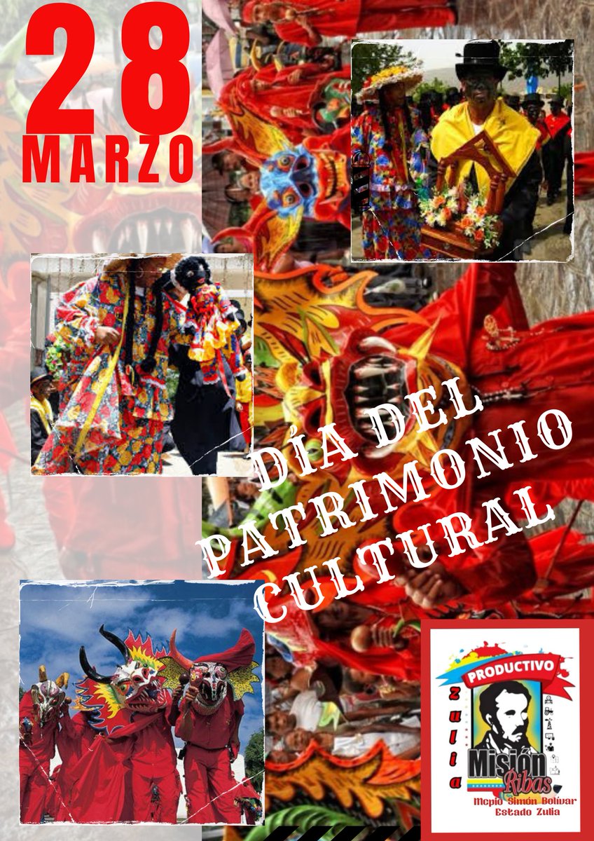 #28Marzo
Día Nacional del Patrimonio Cultural, en honor al nacimiento del Gral Francisco de Miranda y a nuestras tradiciones culturales. 

@_LaAvanzadora
@NicolasMaduro
@MPPEDUCACION
@PoetaLaya
@misionribaszul1
@prof_beatorres
#DuroContraLaCorrupción