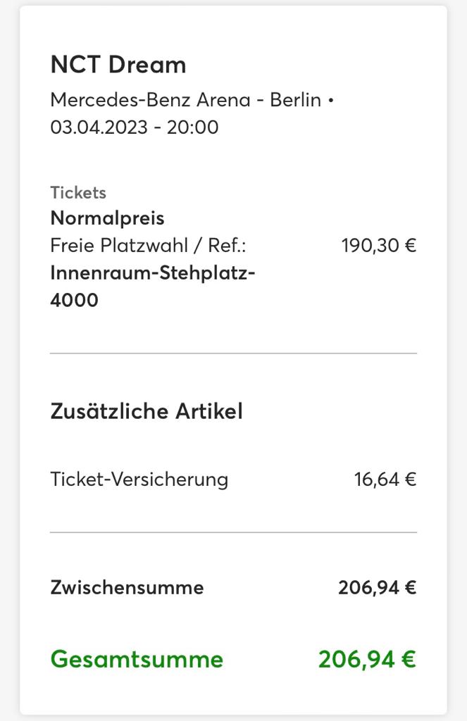 zz29993628's tweet photo. WTS NCT DREAM THE DREAM SHOW 2 IN BERLIN

have:

1 seating ticket block 202

3 standing tickets (2 are more expensive cause they are with insurance)

please write me on twitter or instagram @dfordesperationd if you are interested :)

prices are negotiable!

#nctdreaminberlin https://t.co/vFxlwEDrsa