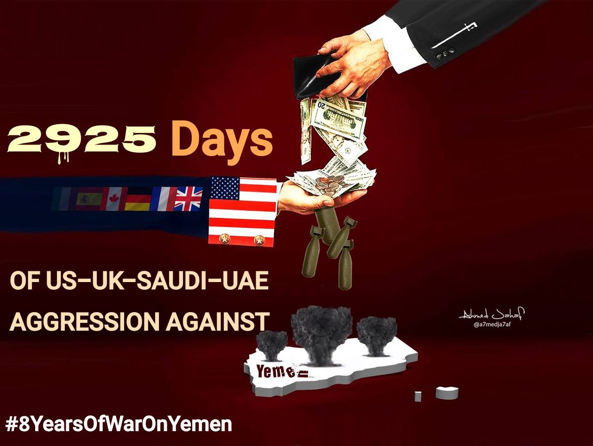 m_almoayed's tweet photo. #US-#UK-#SAUDI-#UAE AGGRESSION &amp; THEIR ALLIES AGAINST #YEMEN

🔹Duration of aggression until 28/03/2023 is:
⬇
MONTHS : 96
DAYS        : 2925
HOURS     : 70200
MINUTES : 4212000

OF Resistance, Killing, Genocide, Bombing, Blockade, Diseases &amp; Suffering.

#8YearsOfWarOnYemen🇾🇪 https://t.co/WhoyfD0rBW