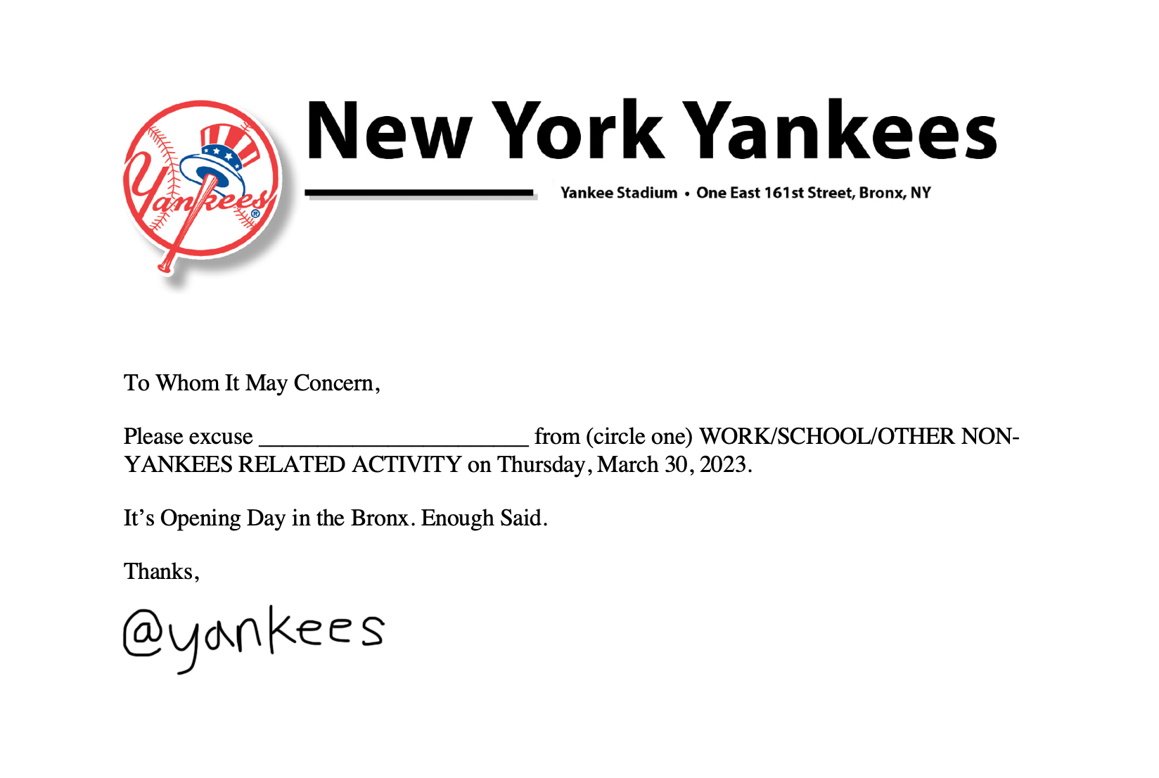 New York Yankees Opening Day 2023 