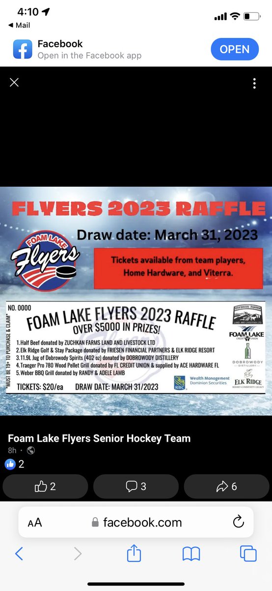 If you haven’t got your ticket you still have a few day to grab. There are some fantastic prizes. Tickets are available by contacting any Flyer player, or if in town at Home Hardware or Viterra. Good luck and thanks for the support. <a href="/MondayNooner/">Monday Nooner</a> <a href="/SaskForum/">Wicked Deadly Sask Senior Hockey Forum</a>