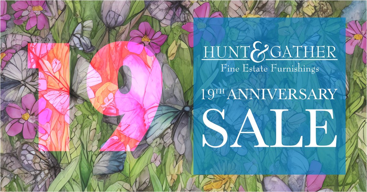 Celebrate Hunt & Gather's 19th Anniversary!🌷
Sat, Apr 1, 10a-6p
Sun, Apr 2, 12p-5p

Great sales throughout the store!
Perfect time to gather the best for your gorgeous spring nest - and SAVE! 🌷

1910 Bernard St Raleigh NC
#RaleighNC #carync #apexnc #raleighhomes #hollysprings