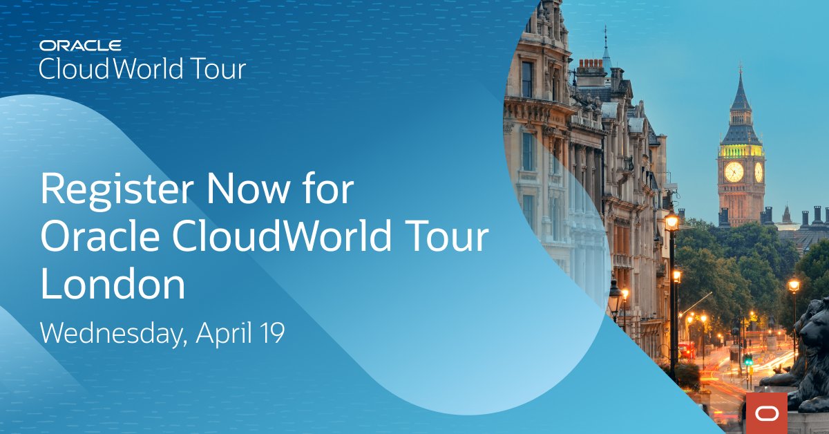 The countdown begins! ✨

Oracle #CloudWorld Tour #London is less than one month away, and we can’t wait to see you there.

Register for an action-packed day filled with inspiring keynotes and opportunities to learn about the benefits of our #cloud: social.ora.cl/6012O8MR6 #OCW