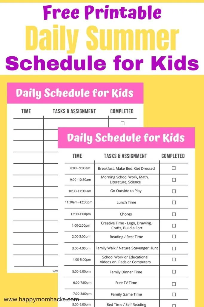 Make summer home with the kids stressfree with an easy to follow Summer Schedule for Kids. Grab this free printable & stop the summer chaos. #summer #summercamp #kidsathome #familytime #familyfun #schedule #freeprintable #freedownload #kids #moms #momlife buff.ly/3lHrvCl