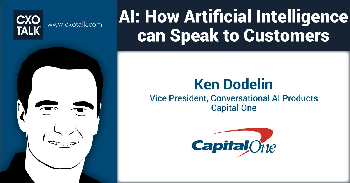 cxotalk's tweet photo. Get the podcast again to hear @KenDodelin talking w @mkrigsman about AI and using #ConversationalAI to build a banking digital assistant. He is now VP Product & Platform Mgt.
https://t.co/er1u6JS2YC…
#CXOTalk
#AI #Banking #CapitalOneTech #DigitalAssistant #chatbots https://t.co/8HuaSzZ9BD