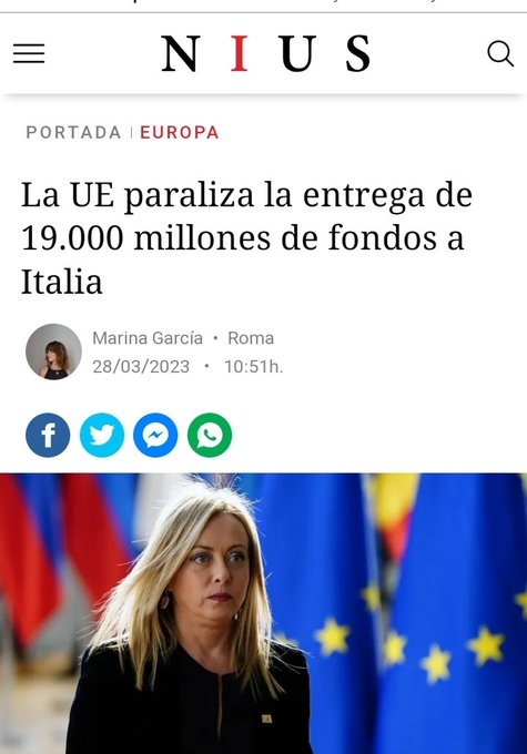 ignaziololo1's tweet photo. Ursula Von Der Leyen CONGELA 19.000 millones de € de fondos UE a Italia🇮🇹, por ir en CONTRA de las políticas de la UE🇪🇺.
Meloni le pone un límite a las harinas de insectos.
Meloni le pone un límite a derechos parentales de parejas homosexuales.
"Meloni NO hace las cosas BIEN". https://t.co/GsRtLOgU47