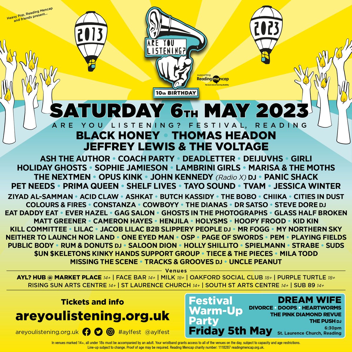 AYLFest's tweet photo. 🎂 Full 10th Birthday Line-up announced! 🎂
New guests include @JohnKennedy DJ, @Lambrini_Girls, @wearepetneeds &amp; many more = 70 acts. 1 day! 💛
Stage times are incoming too, so keep your eyes on our site. 
Sat 6th May🎟 Tickets/ info: https://t.co/GZN6ngiLAk https://t.co/3cIDhMoMrc