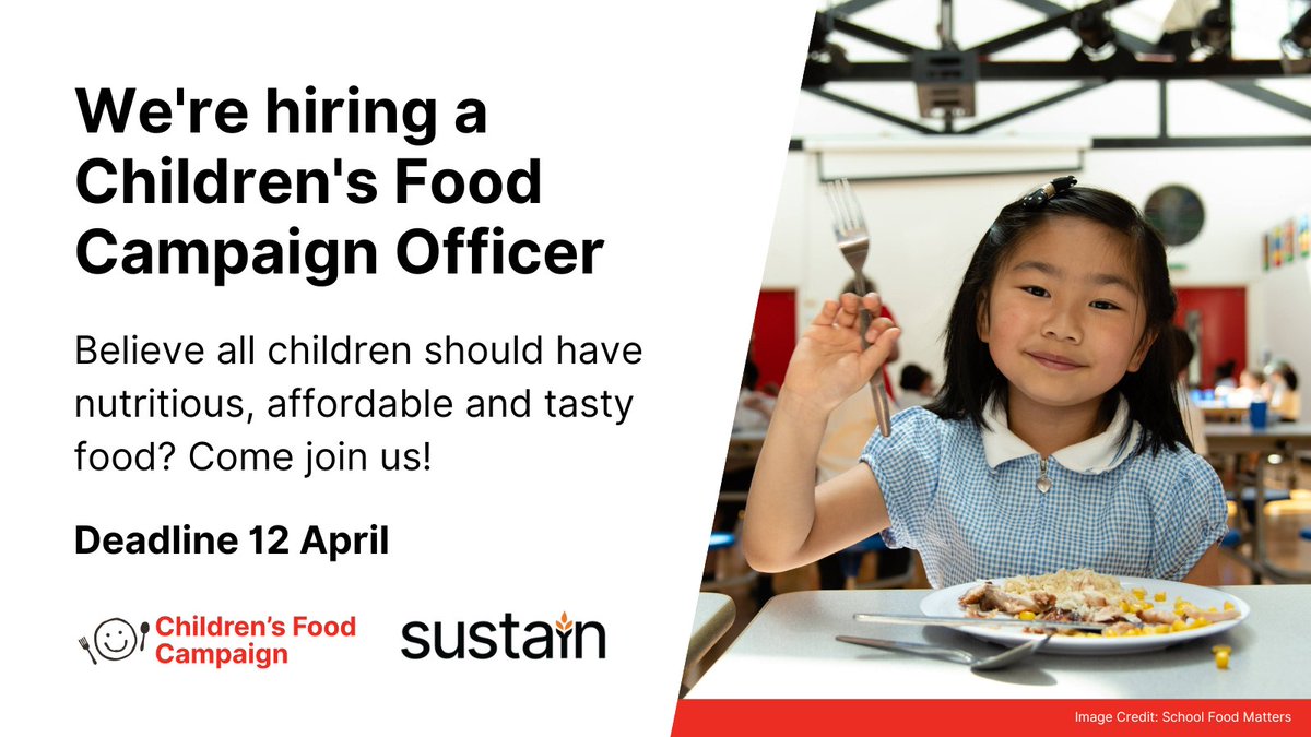 RootsToWork's tweet photo. Job alert! 📢 @Childrensfood are seeking a Campaign Officer to help ensure children grow up with nutritious, affordable, and tasty food 🍝
Deadline 12 April 📅 Apply now➡️ https://t.co/6LbLOs8NJR @UKSustain @RootsToWork #childrensfood #schoolfoodforall https://t.co/XnNlHA12Yi