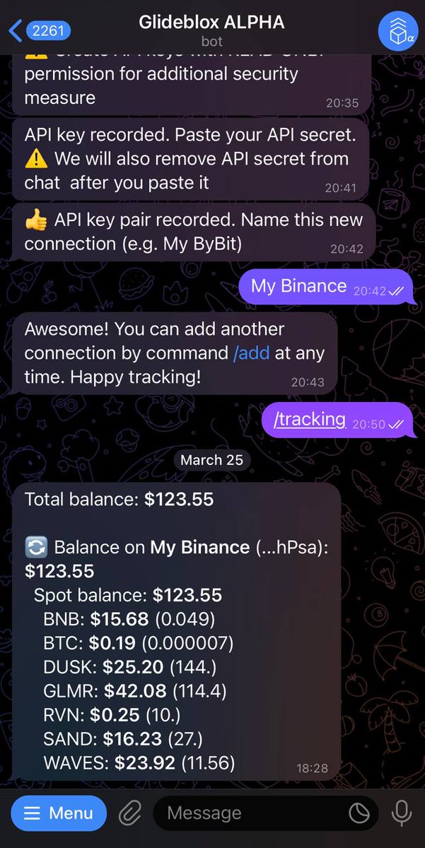 GalinaLogushkov's tweet photo. I am currently testing the Alpha of @glideblox's crypto portfolio tracking telegram bot and my experience has been great! Can't wait for the updates to connect all my wallets and exchanges and follow my total balance in one place.

If you're into #crypto check it out! 😊

#web30 https://t.co/suL3WtK0Mz