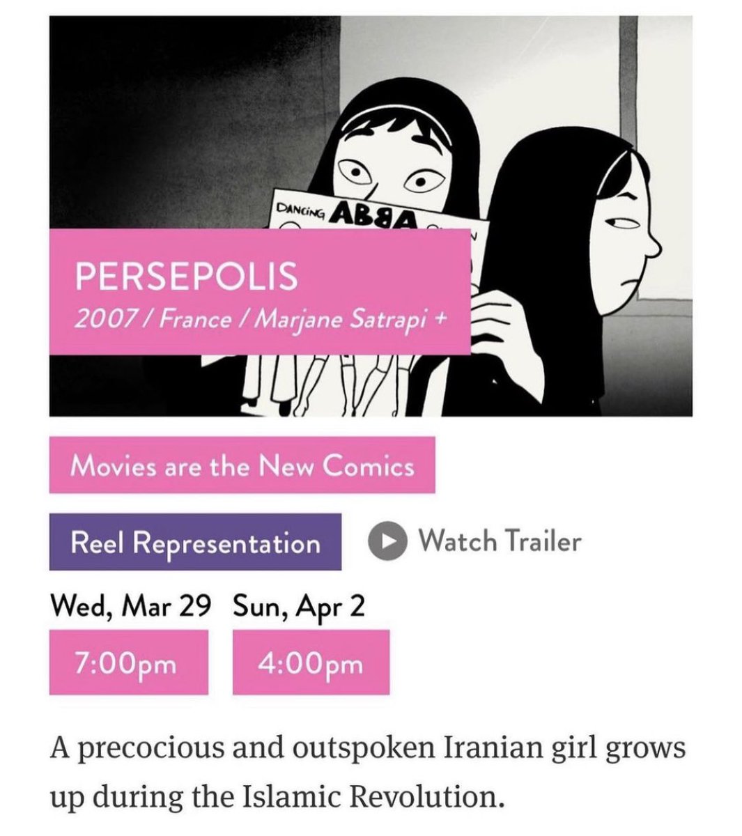 🔥 Persepolis <a href="/icfilmscene/">FilmScene</a> 🔥as part of our month devoted to comics adapted to the screen. <a href="/EsthercillaCM/">Esther Claudio</a> will be introducing it on Wednesday and it will be screened on Sunday as well. Come watch witty and sarcastic Satrapi!