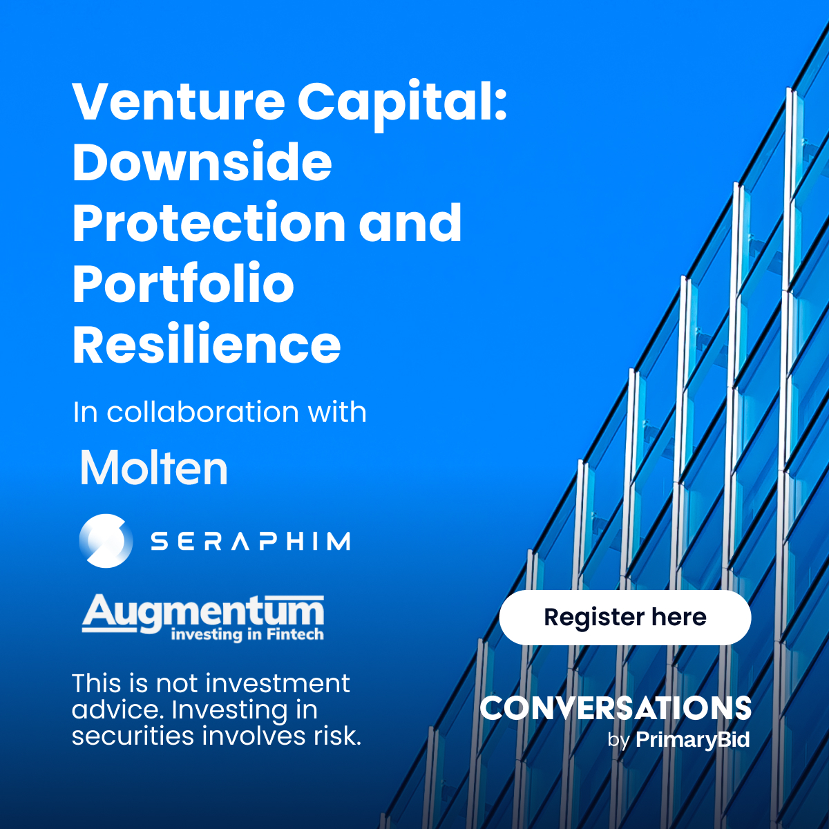 Don’t forget to sign up to our webinar on 30th March. This is your chance to meet executives from <a href="/MoltenVentures/">Molten Ventures</a>, <a href="/AugmentumF/">Augmentum Fintech</a>  and <a href="/seraphim_space/">Seraphim Space</a>. Your capital is at risk.

Register now to secure your place: bit.ly/3JY1WWT
