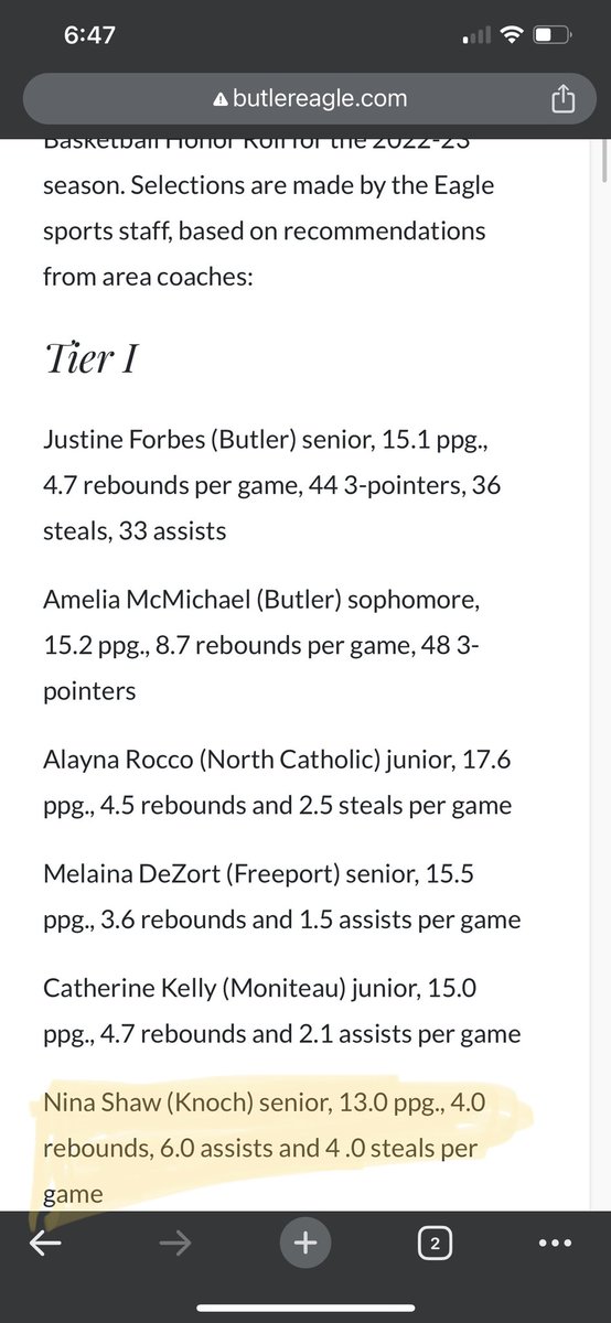 KnochGirlsBall's tweet photo. Congratulations to our 3 senior captains for making the 🏀 Butler Eagle Girls Basketball Honor Roll 🏀

Nina Shaw (Player of the Year and Tier 1)

Hattie McGraw (Tier 2) 

Megan Vasas (Tier 3)

Well deserved! 🎉

@NinaShaw01 @HattieBuckets @BESportsGuys https://t.co/MPQmGsLraE