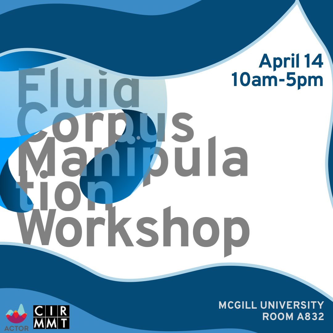 Analysis, Creation, and Teaching of Orchestration (@actor_project) on Twitter photo The Fluid Corpus Manipulation (<a href="/flucoma/">FluCoMa Project</a>) Workshop will take place on April 14 from 10am-5pm at McGill University (room A-832) in collaboration with CIRMMT, the ACTOR project and composer Pierre Alexandre Tremblay.
To learn more, see the link below!
actorproject.org/events-calenda… The Fluid Corpus Manipulation (<a href="/flucoma/">FluCoMa Project</a>) Workshop will take place on April 14 from 10am-5pm at McGill University (room A-832) in collaboration with CIRMMT, the ACTOR project and composer Pierre Alexandre Tremblay.
To learn more, see the link below!
actorproject.org/events-calenda…