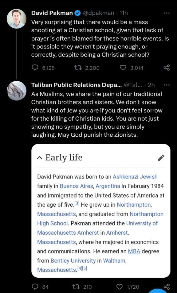 Keithnlarsen's tweet photo. @dpakman @mostlypeaceful Wrong, even the f-ing Taliban was able to see the darkness in your soul. https://t.co/a4IxgKankh