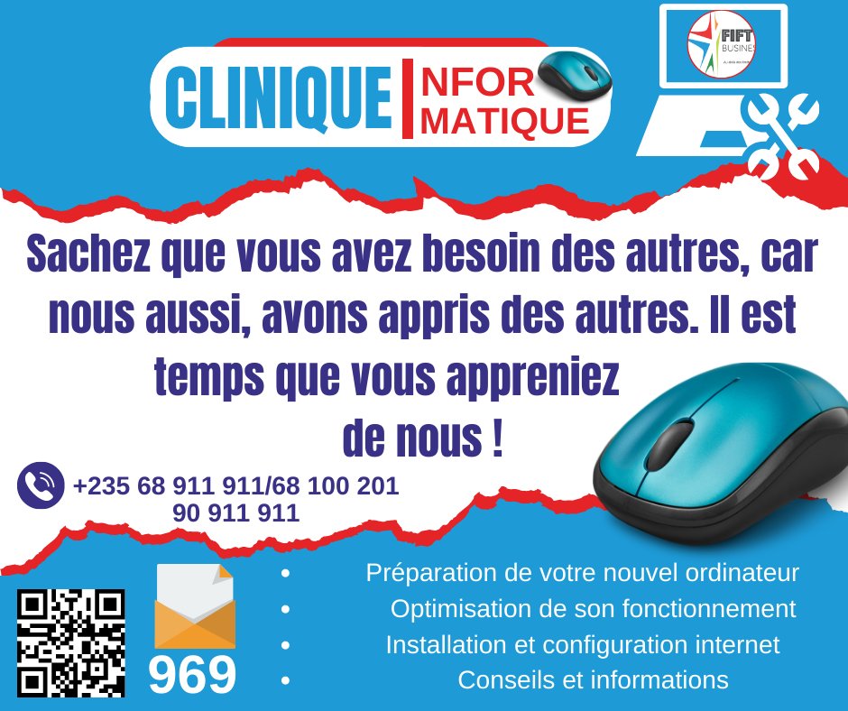 FiftyBusinessSA's tweet photo. #Clinique_informatique
Sachez que vous avez besoin des autres, car nous aussi, avons appris des des autres. Il est temps que vous appreniez de nous !
https://t.co/penY3jDAbu
#Informatique #Maintenance #MaintenanceInformatique #Depannage #DépannageInformatique https://t.co/TbanV50cp6