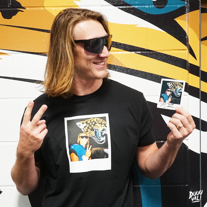 Jaguars's tweet photo. The time has come 😔 As we say goodbye for now to our Steezy Trev profile picture, we want to thank fans with this exclusive t-shirt. RT and like for your chance to win one!

#DUUUVAL