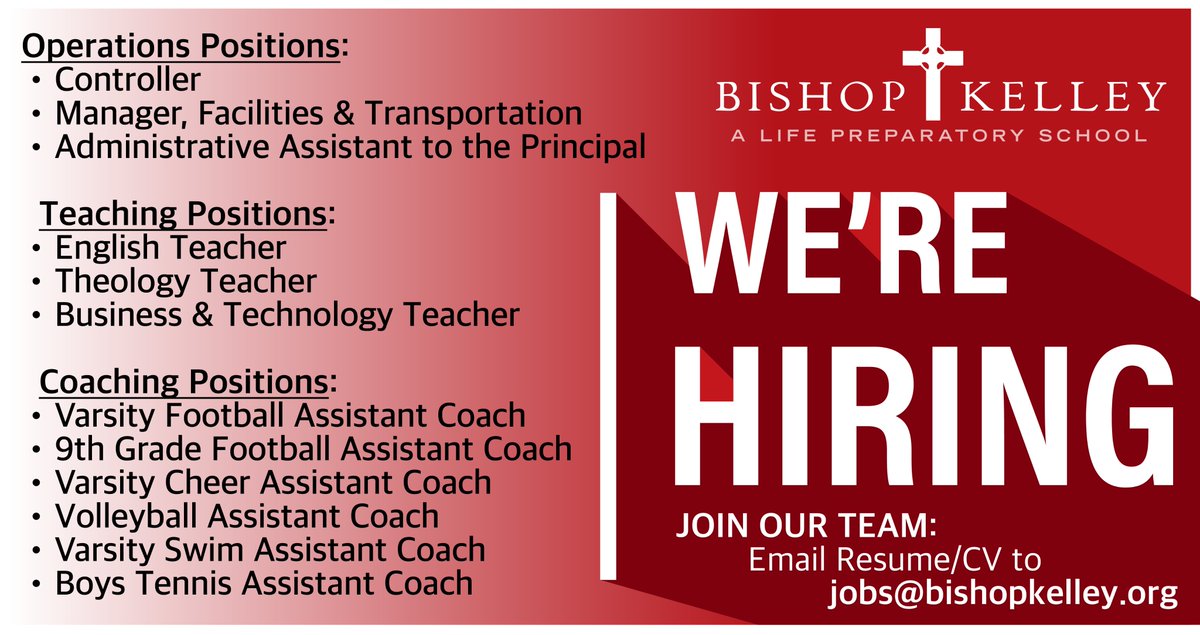 We're hiring for several positions! Please check our job postings for additional details: bishopkelley.org/employment
To apply, qualified candidates are invited to email their cover letter and resume to jobs@bishopkelley.org.
#TulsaJobs