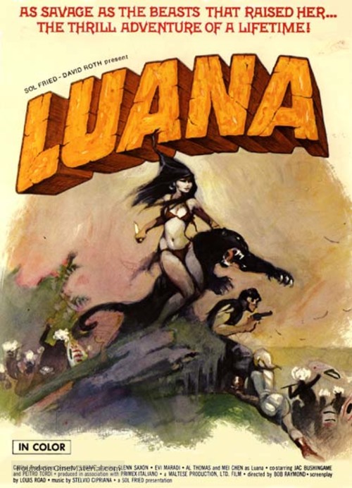 Luana, the Girl Tarzan (1968) movie poster art by Frank Frazetta. #MoviePoster #MovieMemories #MovieTwitter #fantasyart #babes #Badass #action #adventure #illustration #60smovies #Retro #60s #Frazetta #art