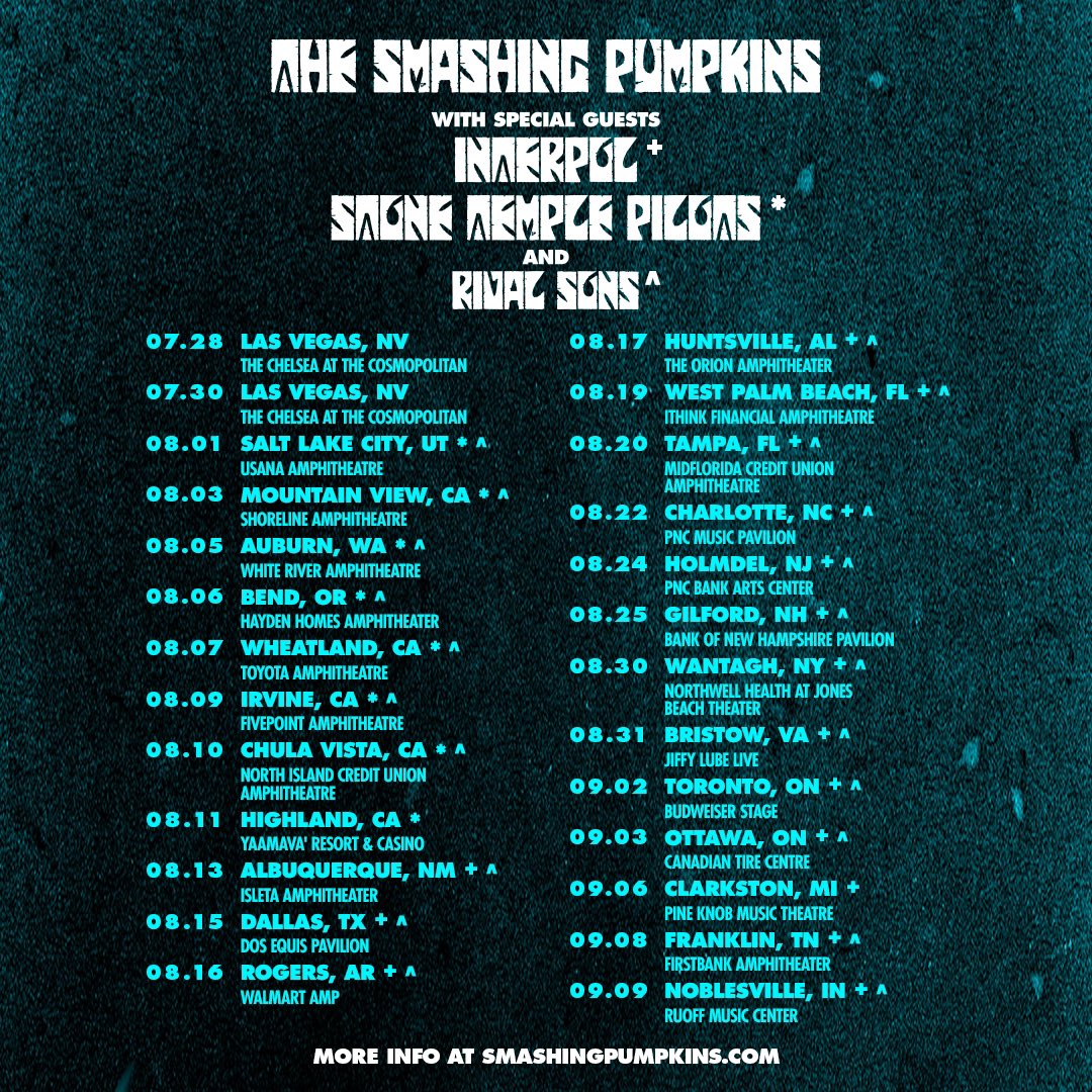 We’re very excited to announce that we’ll be heading out with @SmashingPumpkin, @STPBand, and @Interpol this summer! Tickets go on sale this Friday 🚌🎟️